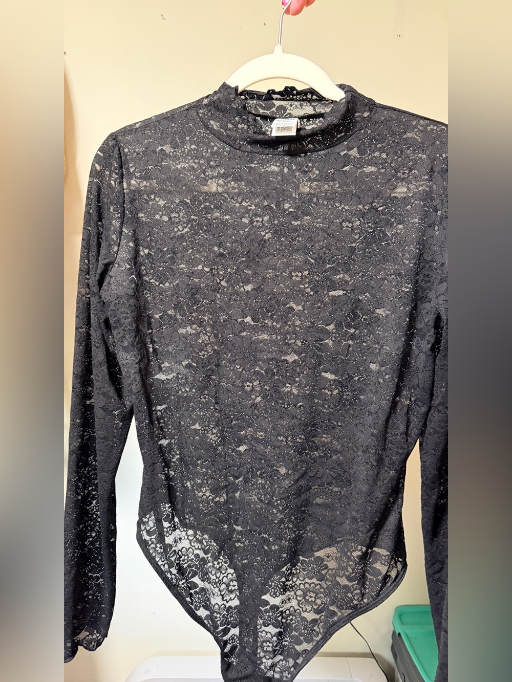 PINK Victoria's Secret Black Lace Long-Sleeve Mock Neck Bodysuit